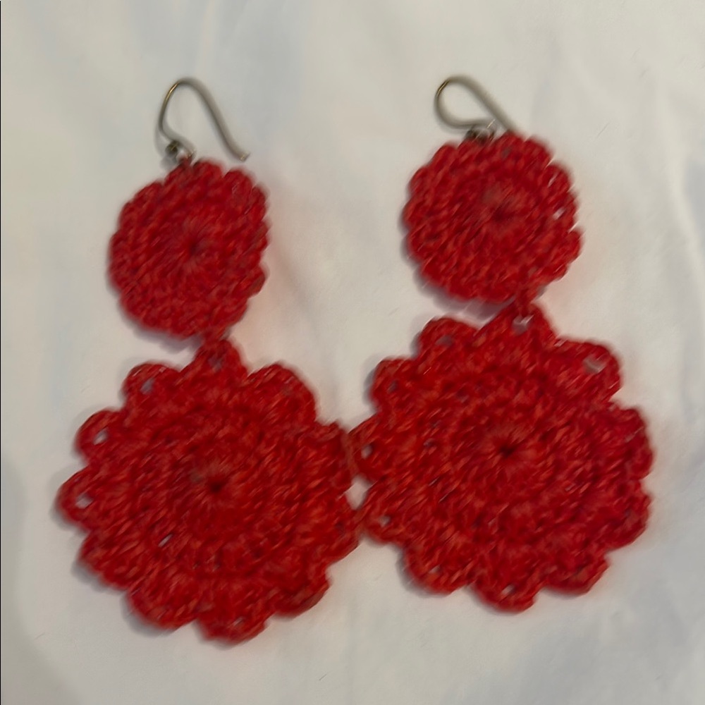 Roller Rabbit Red Crochet Mandala Earrings